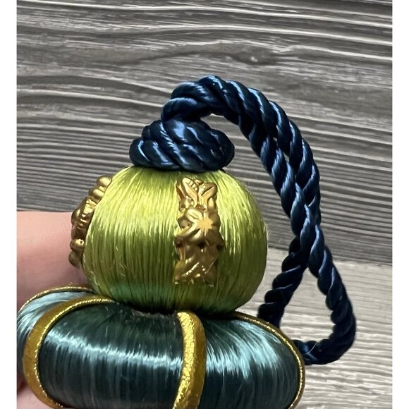 Vintage Christmas Threaded Beaded Tassel  5” Ornament Unique Blue Green Gold - Picture 5 of 8